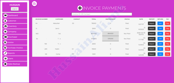 Invoice Payments table