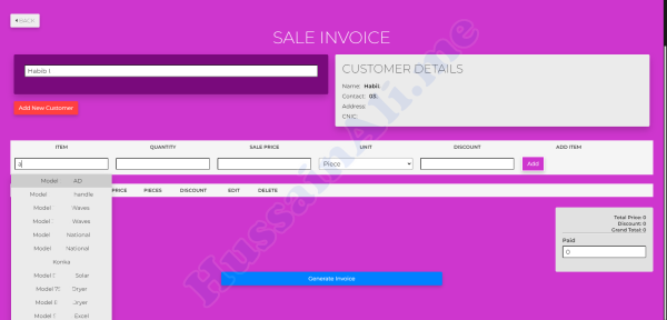 Invoice creation search for inventory